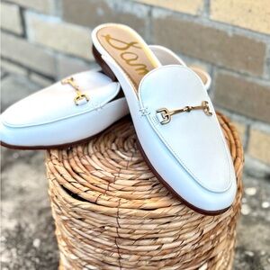 Sam Edelman Cream Mules with Gold Detail